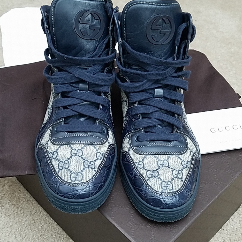 Gucci  Croc Embossed Leather Sneakers